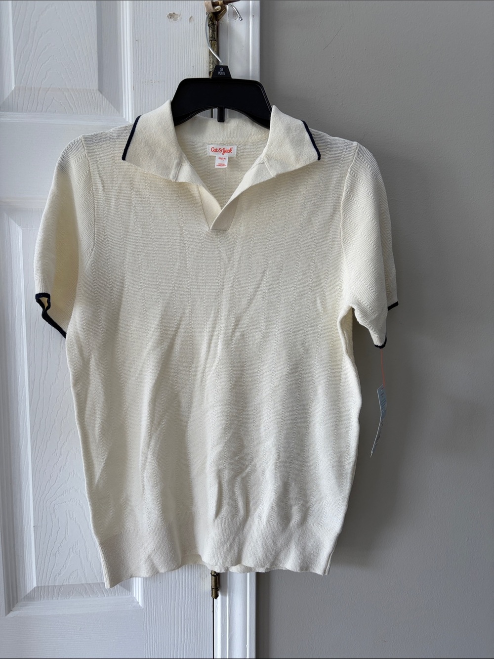 Cat & Jack Cream Short Sleeve Polo with Black Trim